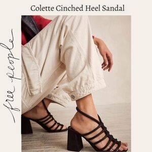 FREE PEOPLE Colette Cinched Ankle Block-Heel Strappy LEATHER Sandal/Black/9M NWT